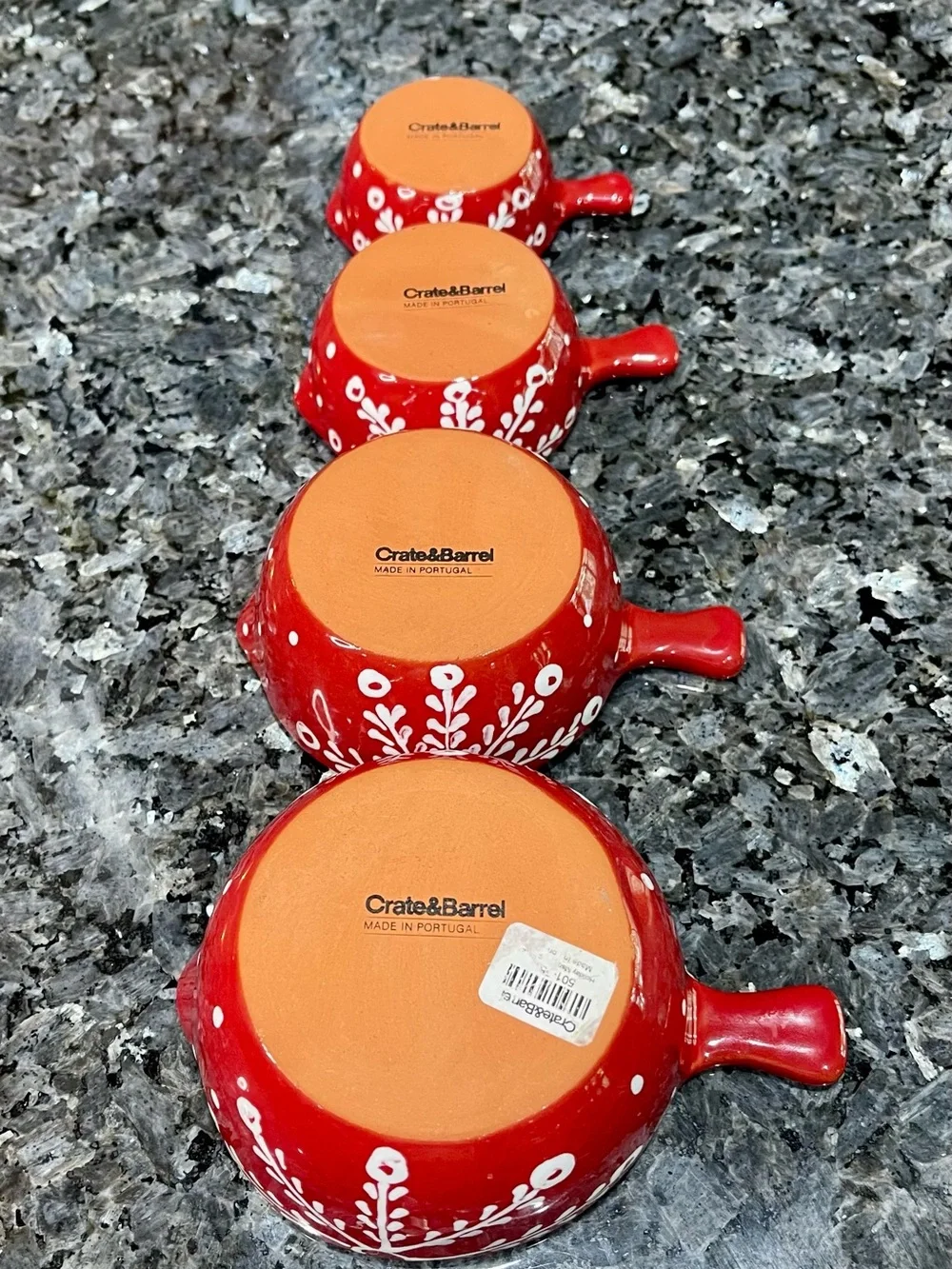 Crate&Barrel Red and White Terracotta Nesting Measuring Cups Portugal Set of 4